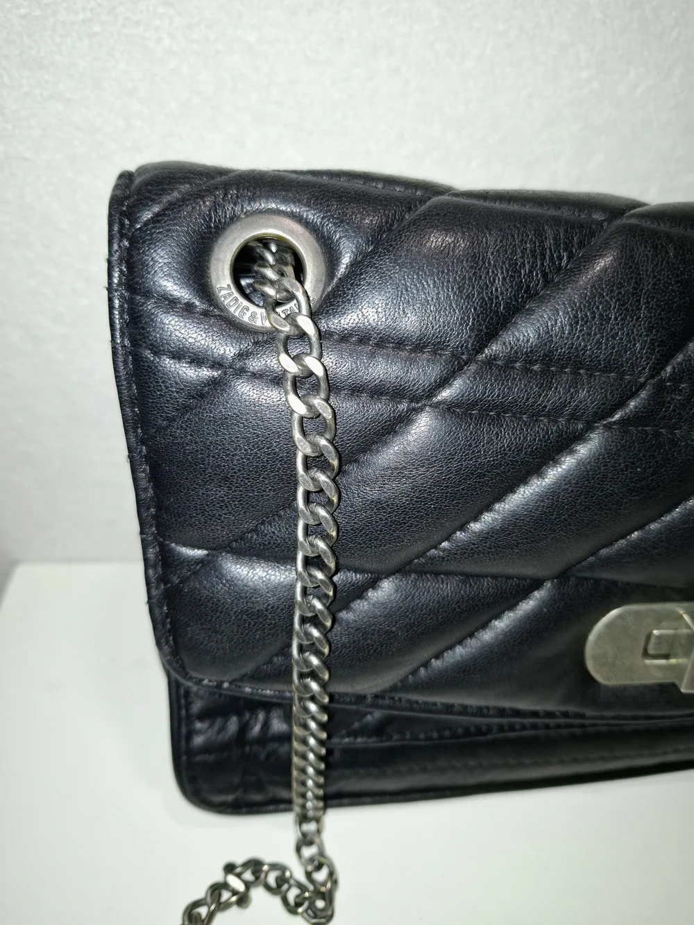 Zadig & Voltaire Black Quilted Shoulder Bag with Silver Chain